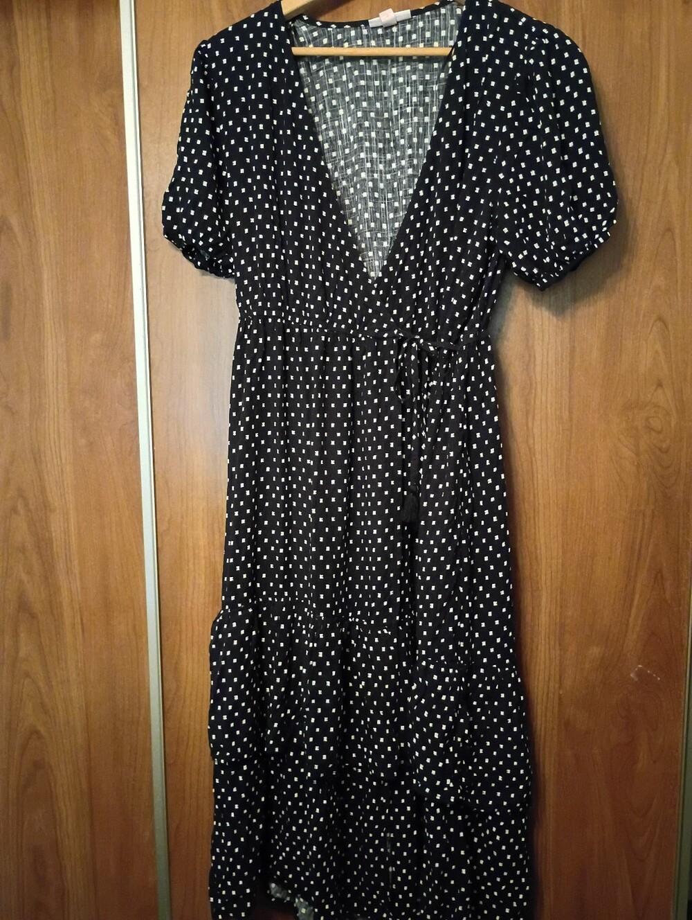 Black Polka Dot V-Neck Midi Dress